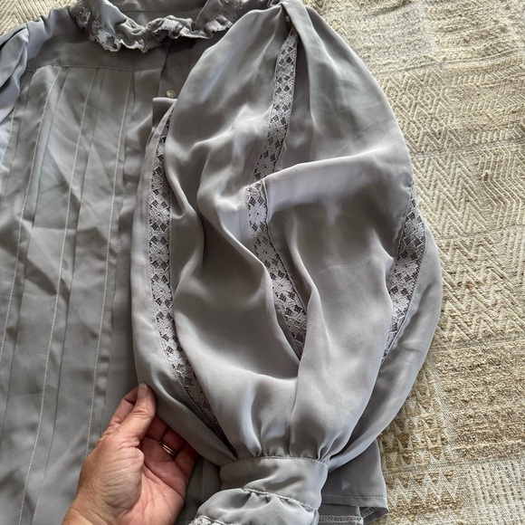 Vintage Sheer Ruffle High Neck Lace Blouse - Picture 2 of 9